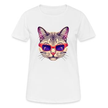Edle Katze mit roter Sonnenbrille - Frauen T-Shirt atmungsaktiv - Weiß - Vorne - AI Model Female 172 dark (172cm)