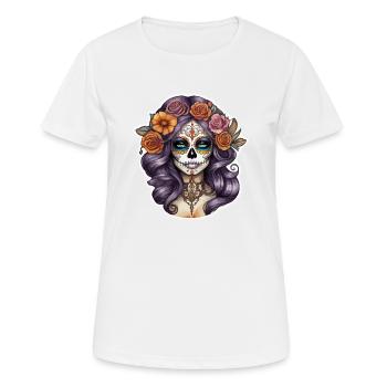 Frauen Skull im mexikan Stil Tatoo Art - Frauen T-Shirt atmungsaktiv - Weiß - Vorne - AI Model Female 172 dark (172cm)