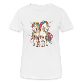 Buntes Einhorn-Duo - Frauen T-Shirt atmungsaktiv - Weiß - Vorne - AI Model Female 172 dark (172cm)