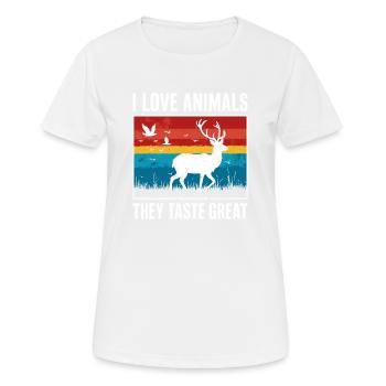 J’adore les animaux, ils ont bon goût ! - T-shirt respirant Femme - blanc - Devant - AI Model Female 172 dark (172cm)