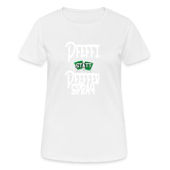 Pfeffi statt Pfefferspray Demoshirt - Frauen T-Shirt atmungsaktiv - Weiß - Vorne - AI Model Female 172 dark (172cm)