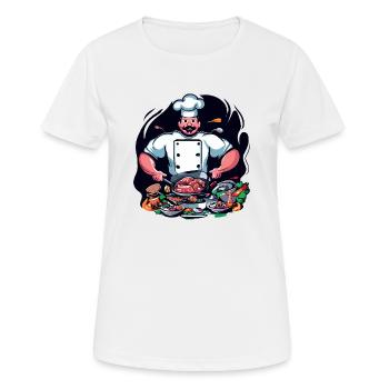 COOL TSHIRT. A CHEF PREPARING A BIG MEAL - Women's Breathable T-Shirt - white - Front - AI Model Female 172 dark (172cm)