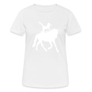 Voltige masculine, gymnastique équine, exercices d’équilibre - T-shirt respirant Femme - blanc - Devant - AI Model Female 172 dark (172cm)