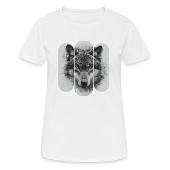 triptyque Loup noir et blanc - T-shirt respirant Femme - blanc - Devant - AI Model Female 172 dark (172cm)