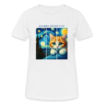 Chat de la nuit étoilée - T-shirt respirant Femme - blanc - Devant - AI Model Female 172 dark (172cm)