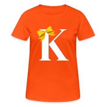 Buchstabe k gelbe Schleife - Frauen T-Shirt atmungsaktiv - Neonorange - Vorne - AI Model Female 172 dark (172cm)