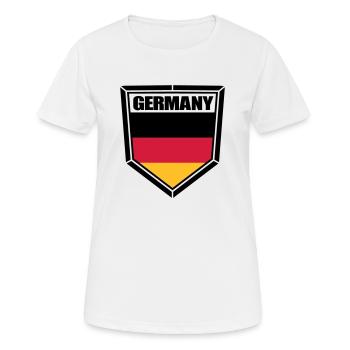 texte bouclier blason forme bouton 3 couleurs Alle - T-shirt respirant Femme - blanc - Devant - AI Model Female 172 dark (172cm)