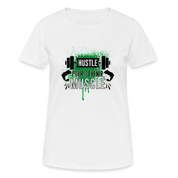 BECOMING MUSCULAR, MOTIVATIONAL PHRASE FOR SPORT - Women's Breathable T-Shirt - white - Front - AI Model Female 172 dark (172cm)