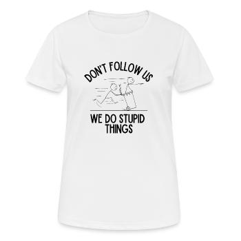 Folgen Sie uns nicht - Frauen T-Shirt atmungsaktiv - Weiß - Vorne - AI Model Female 172 dark (172cm)