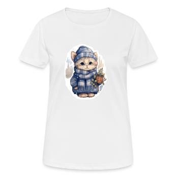 Kätzchen im Schnee mit Mütze, Schal und Mantel - Frauen T-Shirt atmungsaktiv - Weiß - Vorne - AI Model Female 172 dark (172cm)
