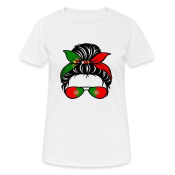 Portugal Frau Dutt Portugiesische Flagge Stolz - Frauen T-Shirt atmungsaktiv - Weiß - Vorne - AI Model Female 172 dark (172cm)
