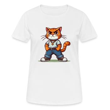 Chat forcé : Chat tyrannique, pattes fières sur les hanches - T-shirt respirant Femme - blanc - Devant - AI Model Female 172 dark (172cm)