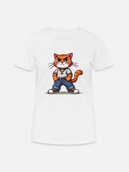Cat Brat: Tough Cat, proud with paws on hips - Women's Breathable T-Shirt - white
