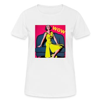 ''WOW'' PIN-UP COMIC - Frauen T-Shirt atmungsaktiv - Weiß - Vorne - AI Model Female 172 dark (172cm)