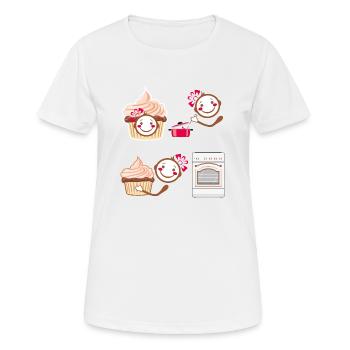Funny smiling cook and cupcake - Women's Breathable T-Shirt - white - Front - AI Model Female 172 dark (172cm)