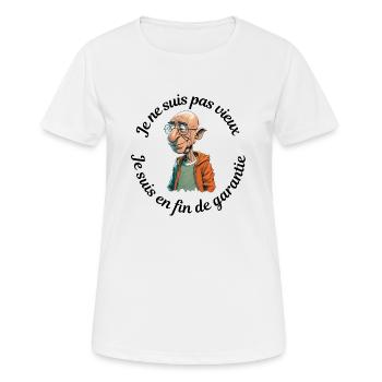 Je ne suis pas vieux, je suis en fin de garantie - T-shirt respirant Femme - blanc - Devant - AI Model Female 172 dark (172cm)