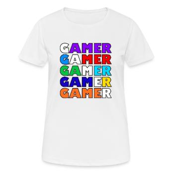Mehrfarbiger weißer Retro-Gamer - Frauen T-Shirt atmungsaktiv - Weiß - Vorne - AI Model Female 172 dark (172cm)