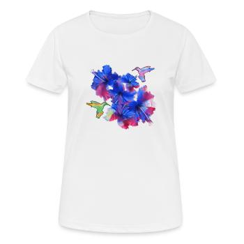 Hibiscus,Flower,Lotus,Blossom,Floral,Hummingbird,Bird - Women's Breathable T-Shirt - white - Front - AI Model Female 172 dark (172cm)