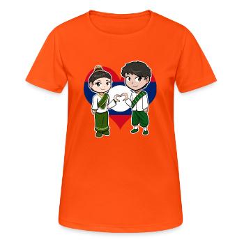 Laos Laote Mädchen Junge Flagge I Geschenk - Frauen T-Shirt atmungsaktiv - Neonorange - Vorne - AI Model Female 172 dark (172cm)