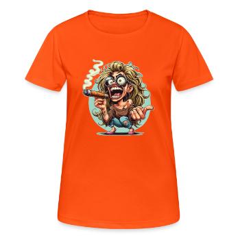 Crazy woman Zigarre - Frauen T-Shirt atmungsaktiv - Neonorange - Vorne - AI Model Female 172 dark (172cm)