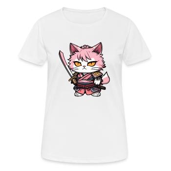 Chat samouraï & fleurs de cerisier #13 - T-shirt respirant Femme - blanc - Devant - AI Model Female 172 dark (172cm)