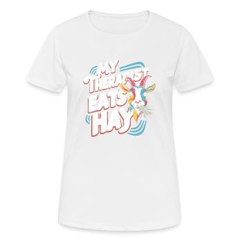 Humour de chèvre – Mon thérapeute mange du foin - T-shirt respirant Femme - blanc - Devant - AI Model Female 172 dark (172cm)