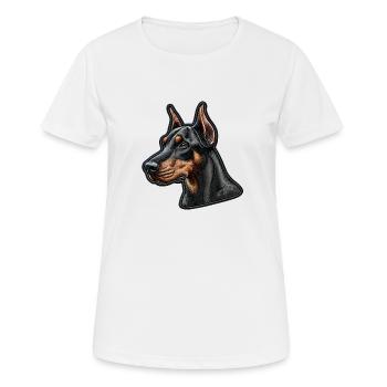 Eleganter und wacher Dobermann - Frauen T-Shirt atmungsaktiv - Weiß - Vorne - AI Model Female 172 dark (172cm)