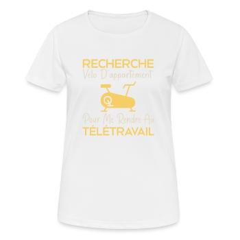 Télétravail, travail humour, humour de bureau - T-shirt respirant Femme - blanc - Devant - AI Model Female 172 dark (172cm)