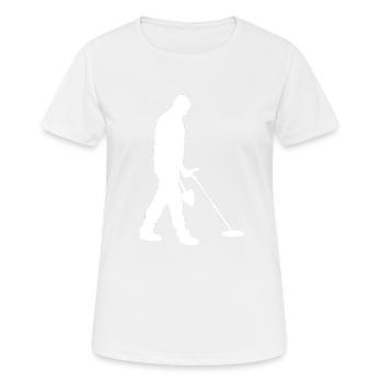 Sondeln - Sondler alleine mit dem Metalldetektor - Frauen T-Shirt atmungsaktiv - Weiß - Vorne - AI Model Female 172 dark (172cm)