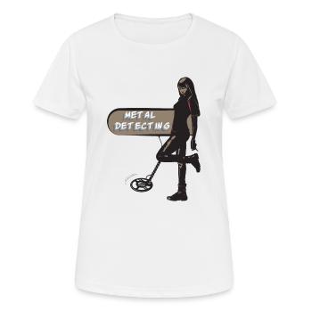 Sexy Schatzsucherin mit Metalldetektor - Frauen T-Shirt atmungsaktiv - Weiß - Vorne - AI Model Female 172 dark (172cm)