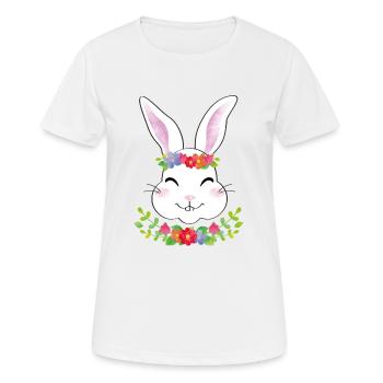 Häschen mit Blumenkranz - Frauen T-Shirt atmungsaktiv - Weiß - Vorne - AI Model Female 172 dark (172cm)