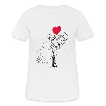 Dessin animé mariée coeur marié mariée marié mariage mariage - T-shirt respirant Femme - blanc - Devant - AI Model Female 172 dark (172cm)