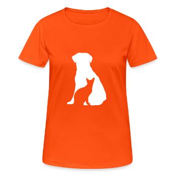 Hund und Katze - Frauen T-Shirt atmungsaktiv - Neonorange - Vorne - AI Model Female 172 dark (172cm)
