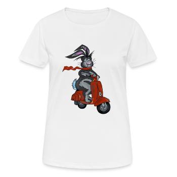Hase auf Roller als Kurier - Frauen T-Shirt atmungsaktiv - Weiß - Vorne - AI Model Female 172 dark (172cm)