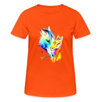 Jument et son poulain - T-shirt respirant Femme - orange néon - Devant - AI Model Female 172 dark (172cm)