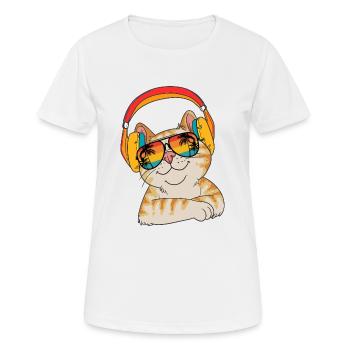 Chat-ami Chat Face avec écouteurs - T-shirt respirant Femme - blanc - Devant - AI Model Female 172 dark (172cm)