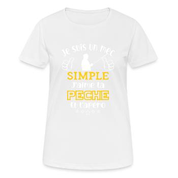 je suis un mec simple j'aime la pêche et l'apéro - T-shirt respirant Femme - blanc - Devant - AI Model Female 172 dark (172cm)