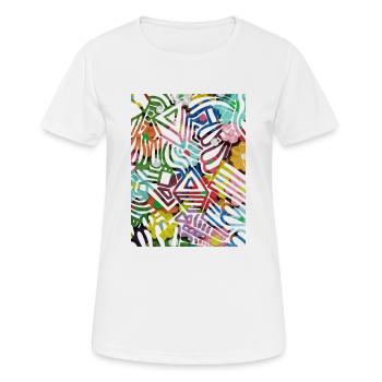 Geometrischer Druck - Frauen T-Shirt atmungsaktiv - Weiß - Vorne - AI Model Female 172 dark (172cm)