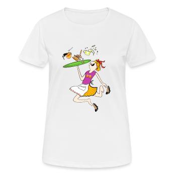 Service auf einem fliegenden Tablett - Frauen T-Shirt atmungsaktiv - Weiß - Vorne - AI Model Female 172 dark (172cm)
