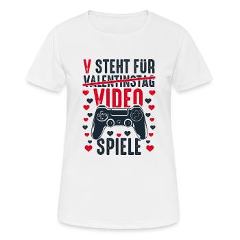 V steht für Video Spiele - Gamer Spruch lustig - Frauen T-Shirt atmungsaktiv - Weiß - Vorne - AI Model Female 172 dark (172cm)