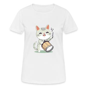 Cute cat with drum - Women's Breathable T-Shirt - white - Front - AI Model Female 172 dark (172cm)
