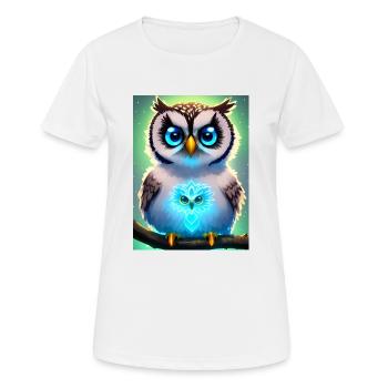 Cute owl with light neon aura & big eyes - Women's Breathable T-Shirt - white - Front - AI Model Female 172 dark (172cm)
