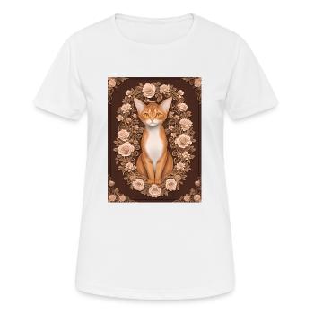 Holzschnitt einer Katze mit Rosenkranz - Frauen T-Shirt atmungsaktiv - Weiß - Vorne - AI Model Female 172 dark (172cm)