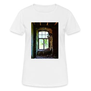 Urbex Photography | Buntes Fenster mit Baum - Frauen T-Shirt atmungsaktiv - Weiß - Vorne - AI Model Female 172 dark (172cm)