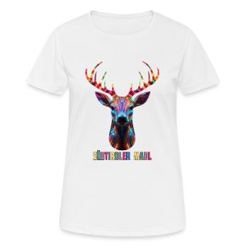 Fille du Tyrol du Sud avec un cerf, loyauté envers la terre - T-shirt respirant Femme - blanc - Devant - AI Model Female 172 dark (172cm)