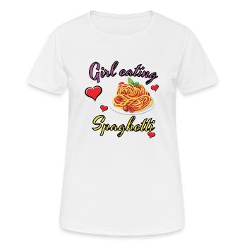 Fille mangeant des spaghettis, design drôle - T-shirt respirant Femme - blanc - Devant - AI Model Female 172 dark (172cm)