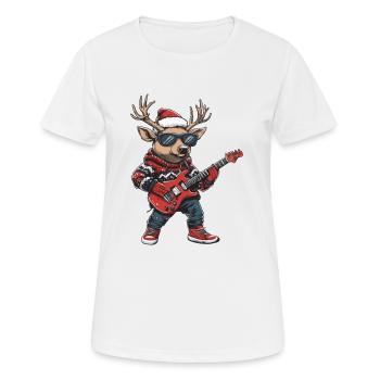 Deer Christmas Rocker Guitar - Women's Breathable T-Shirt - white - Front - AI Model Female 172 dark (172cm)