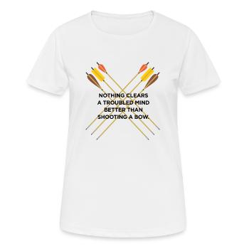 Nichts klärt einen unruhigen Geist besser als Bogenschießen - Frauen T-Shirt atmungsaktiv - Weiß - Vorne - AI Model Female 172 dark (172cm)