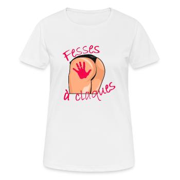 fesses claques humour couple sexe cul main jeu - T-shirt respirant Femme - blanc - Devant - AI Model Female 172 dark (172cm)