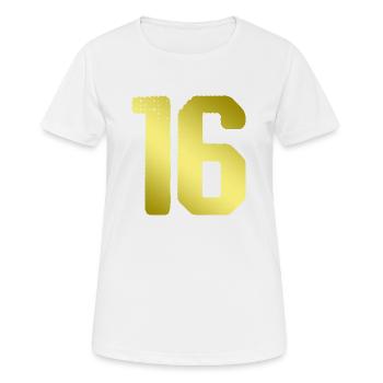16 Maillot numéro - T-shirt respirant Femme - blanc - Devant - AI Model Female 172 dark (172cm)